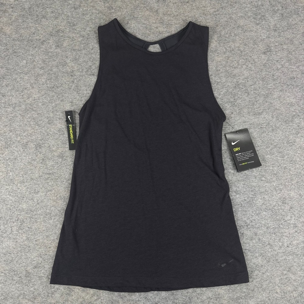 Nike Dri Fit Dry Studio Tank Top Open Back Black Womens XS